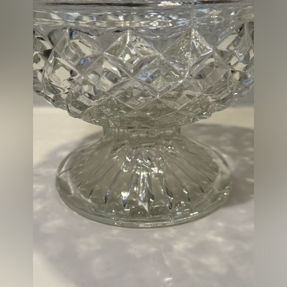 Vintage Anchor Hocking Wexford Pedestal Cut Crystal Bowl w/ Sterling Silver Rim - Picture 9 of 13